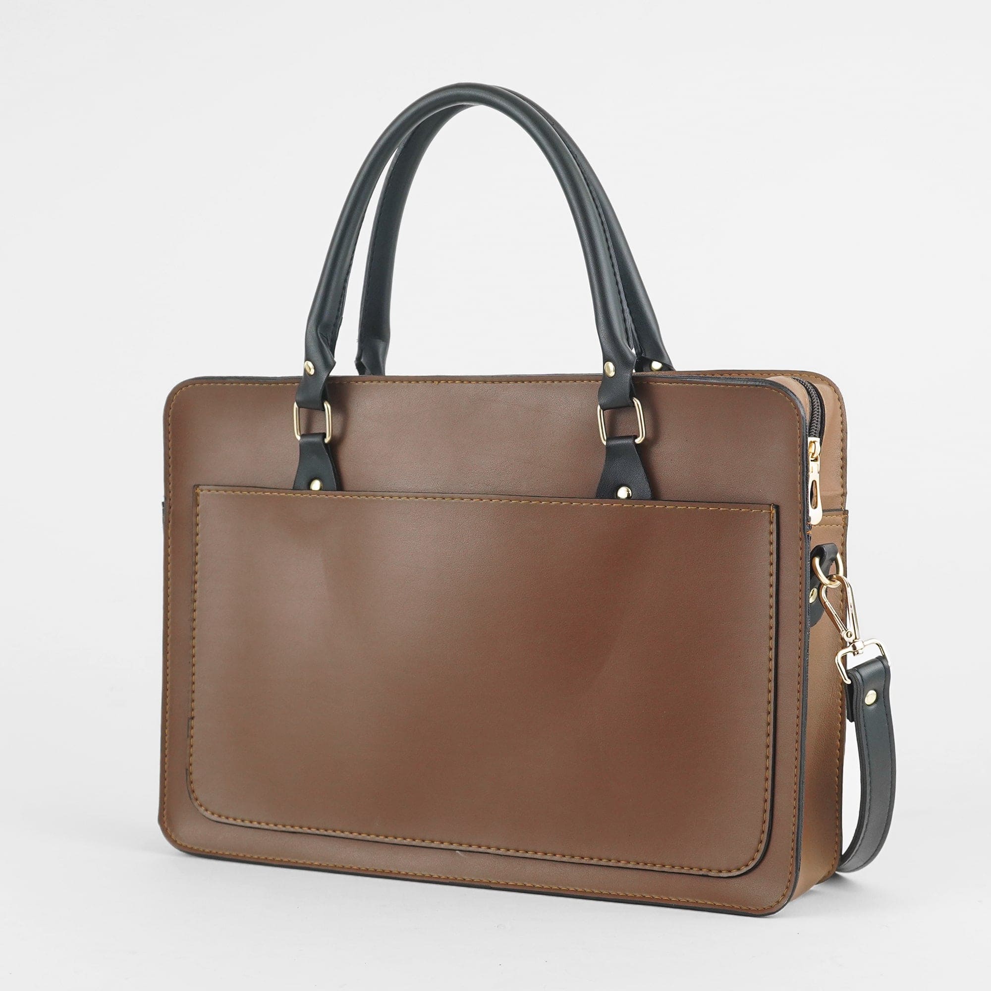 1 Elegant Brown Leather Laptop Hand Bag - Image 1