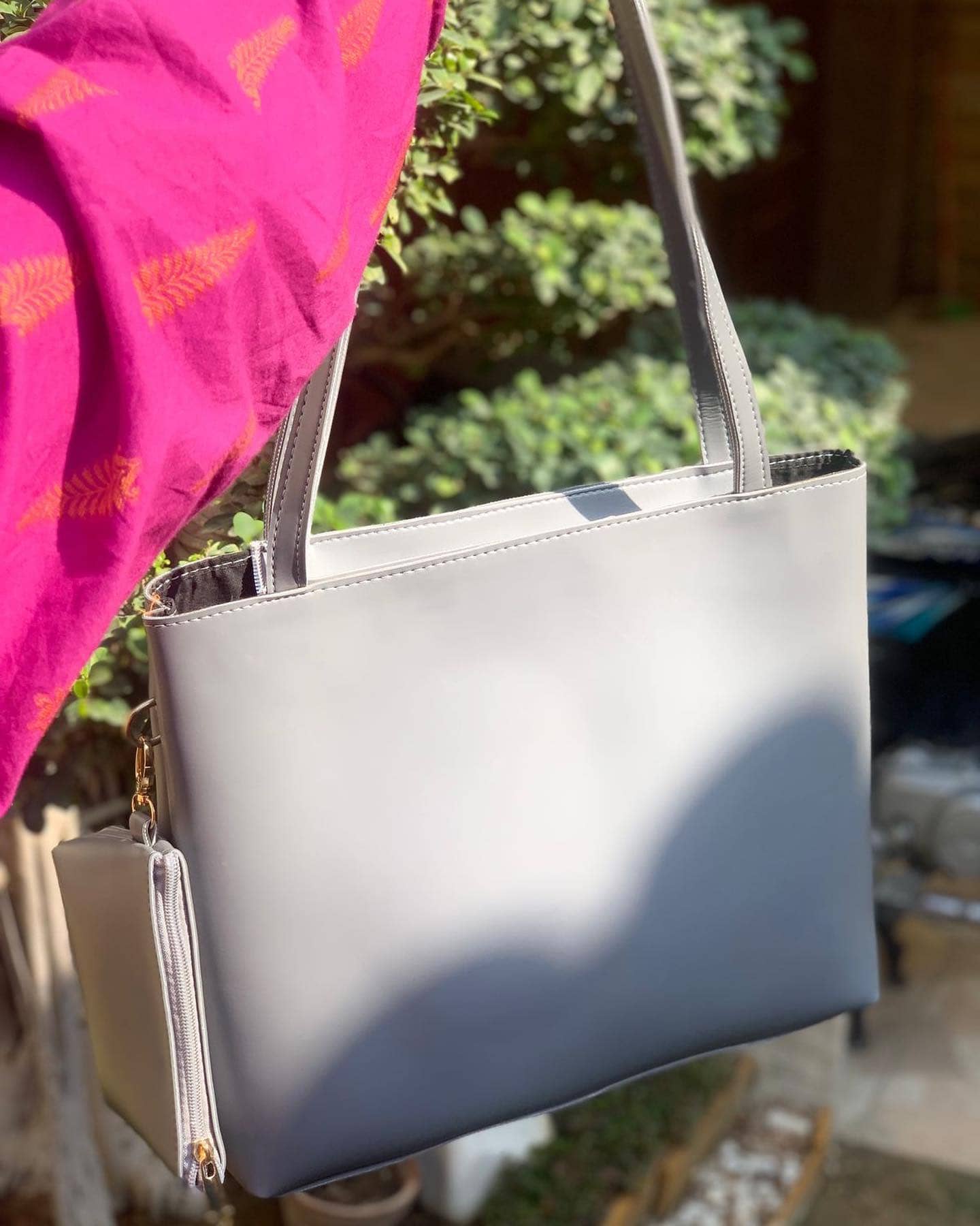 1 Classic Gray Leather Tote Bag - Image 1