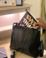 Classic Black Leather Tote Bag