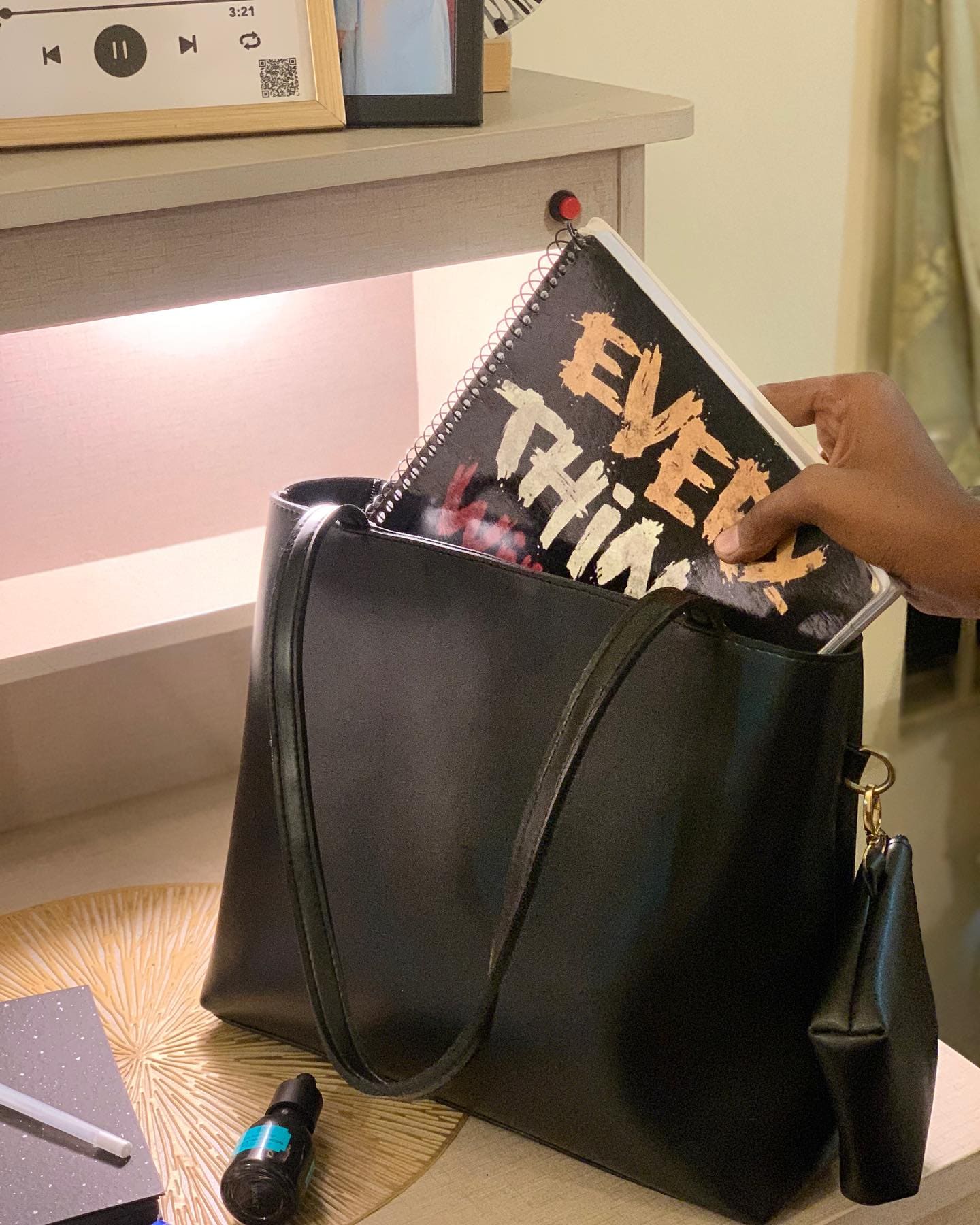 3 Classic Black Leather Tote Bag - Image 1